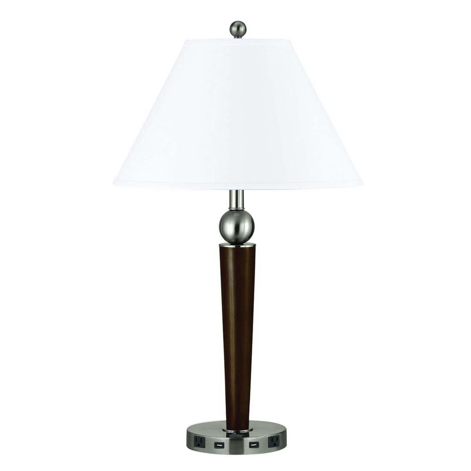 29" Nickel Metal Usb Table Lamp With White Empire Shade