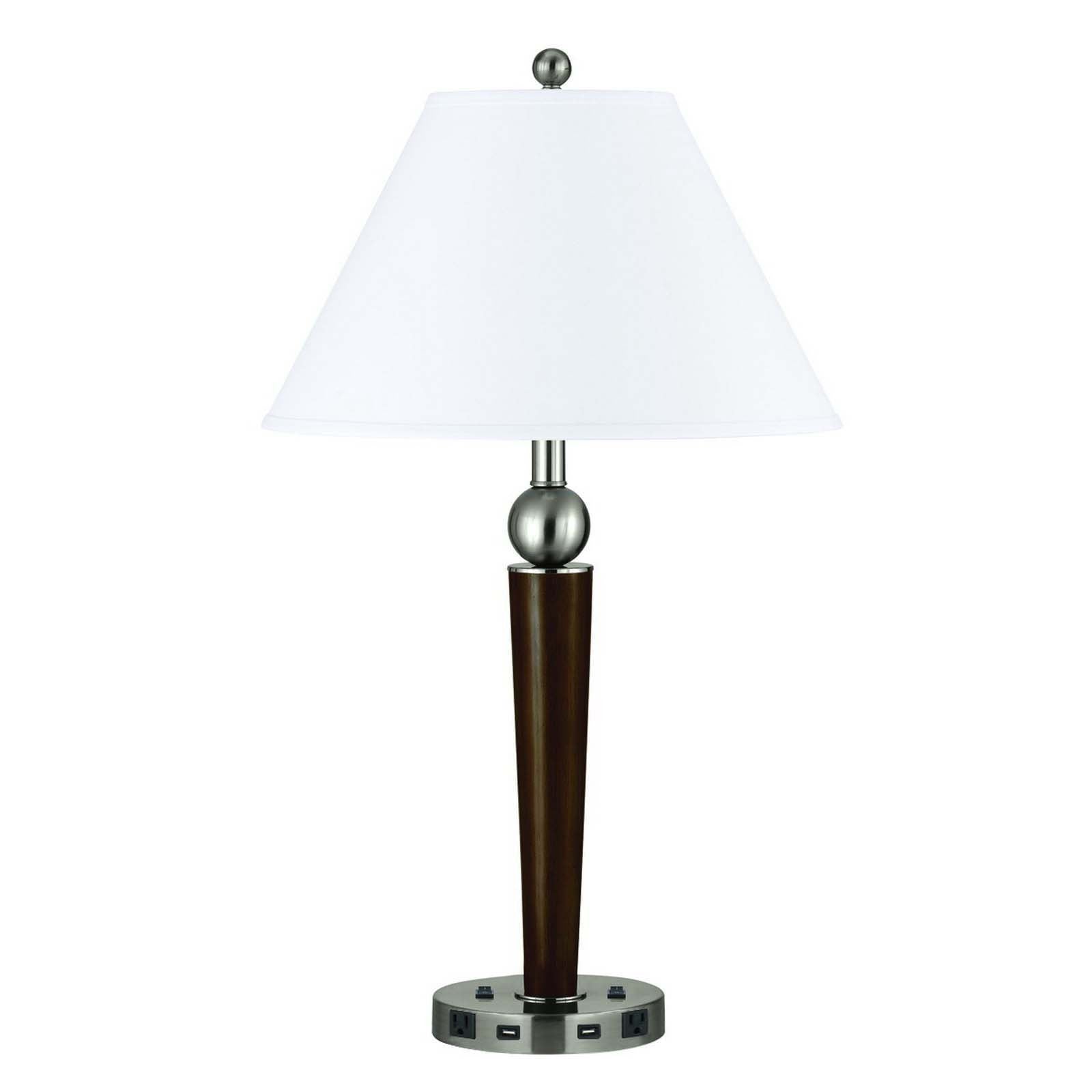 29" Nickel Metal Two Light Usb Table Lamp With White Empire Shade