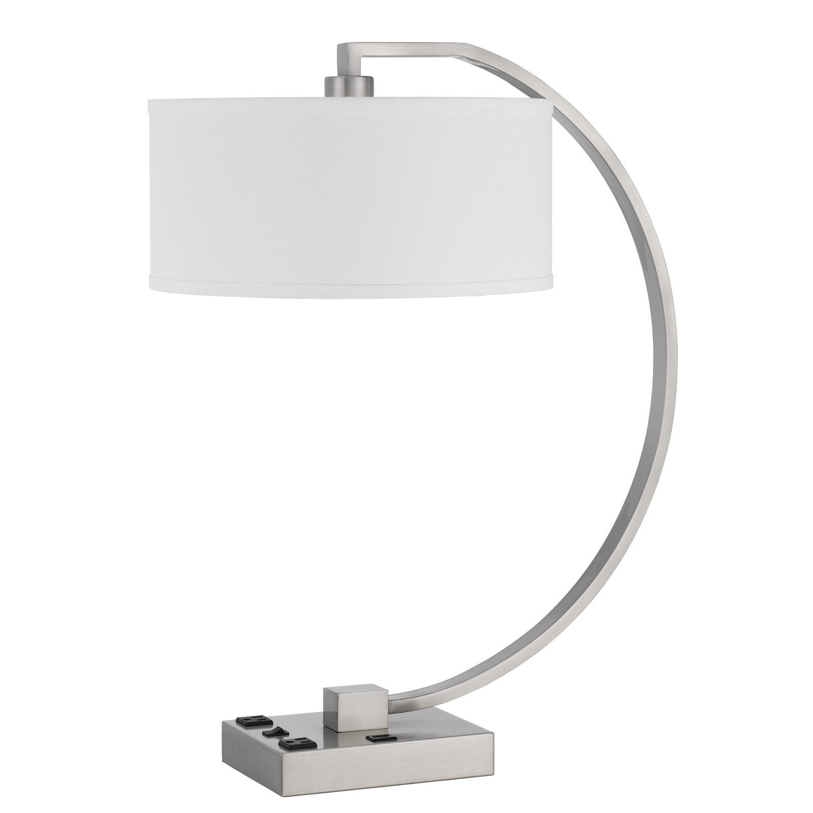 26" Nickel Metal Desk Usb Table Lamp With White Rectangular Shade