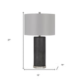 27" Black Metal Table Lamp With Gray Drum Shade