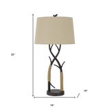 32" Charcoal Metal Table Lamp With Tan Empire Shade