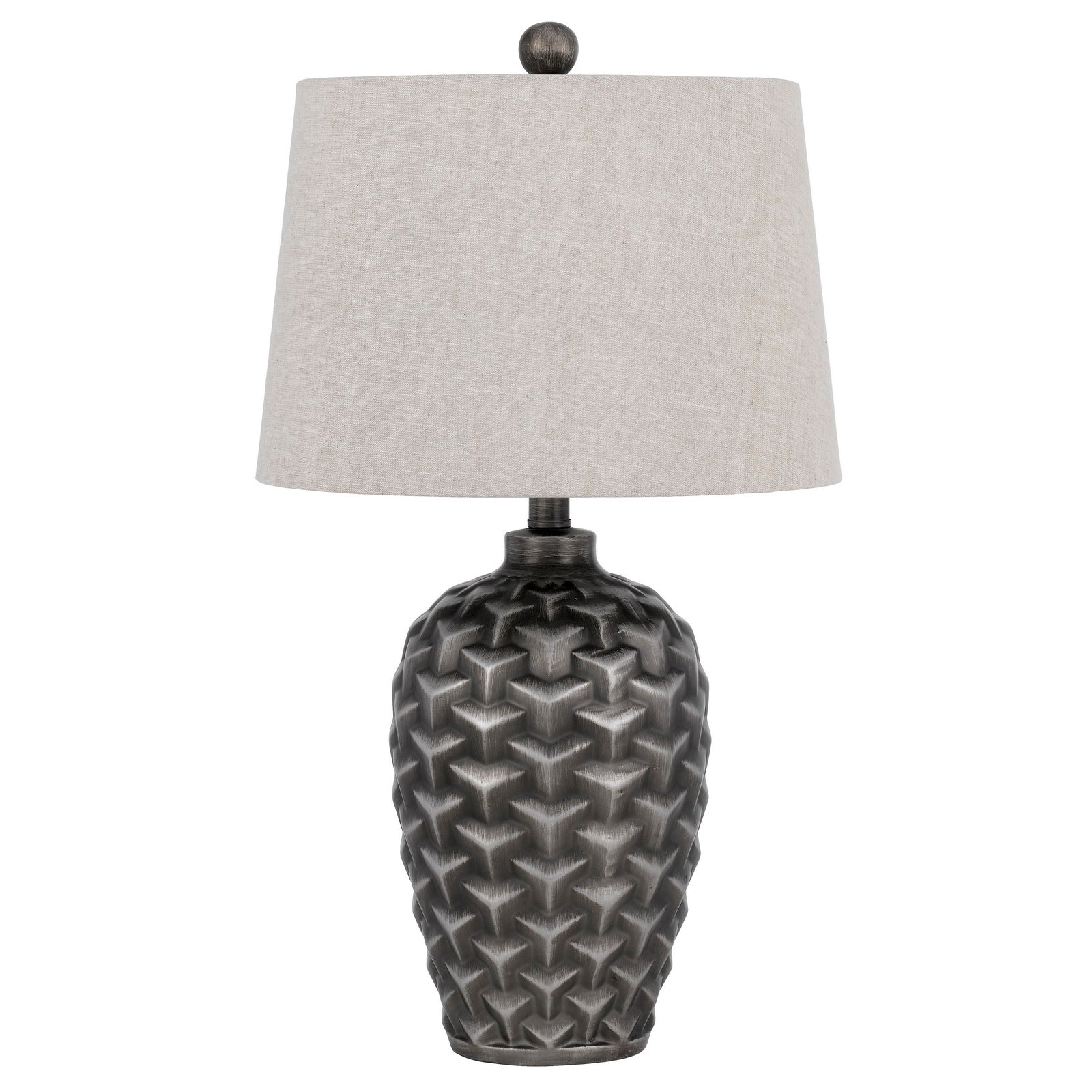 25" Silver Metallic Table Lamp With Gray Empire Shade