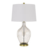 30" Clear Metal Table Lamp With Off White Drum Shade