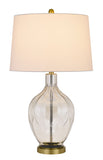 30" Clear Metal Table Lamp With Off White Drum Shade