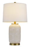 24" Ivory Metal Table Lamp With White Drum Shade