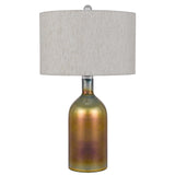 28" Gold Glass Table Lamp With Gray Drum Shade