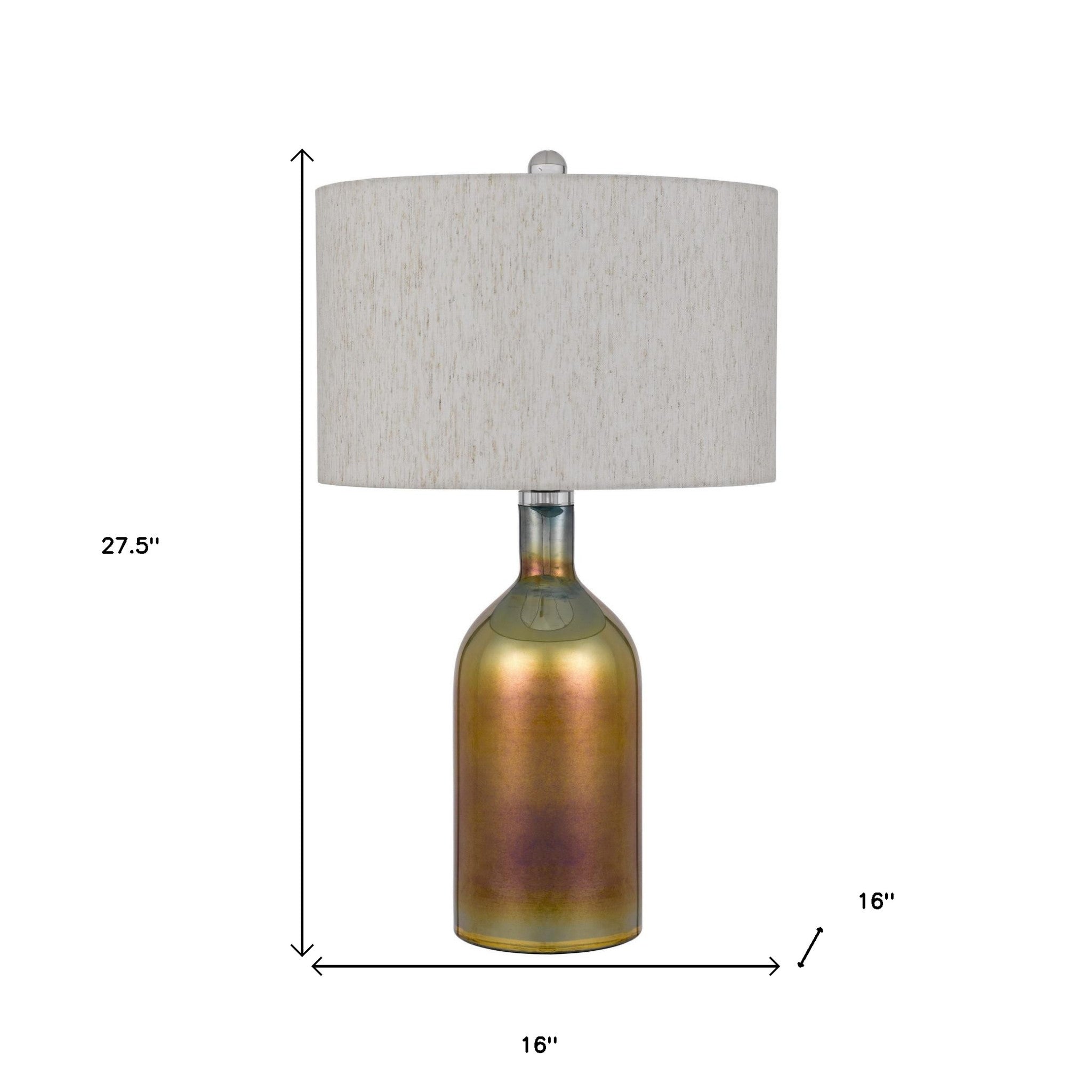 28" Gold Glass Table Lamp With Gray Drum Shade