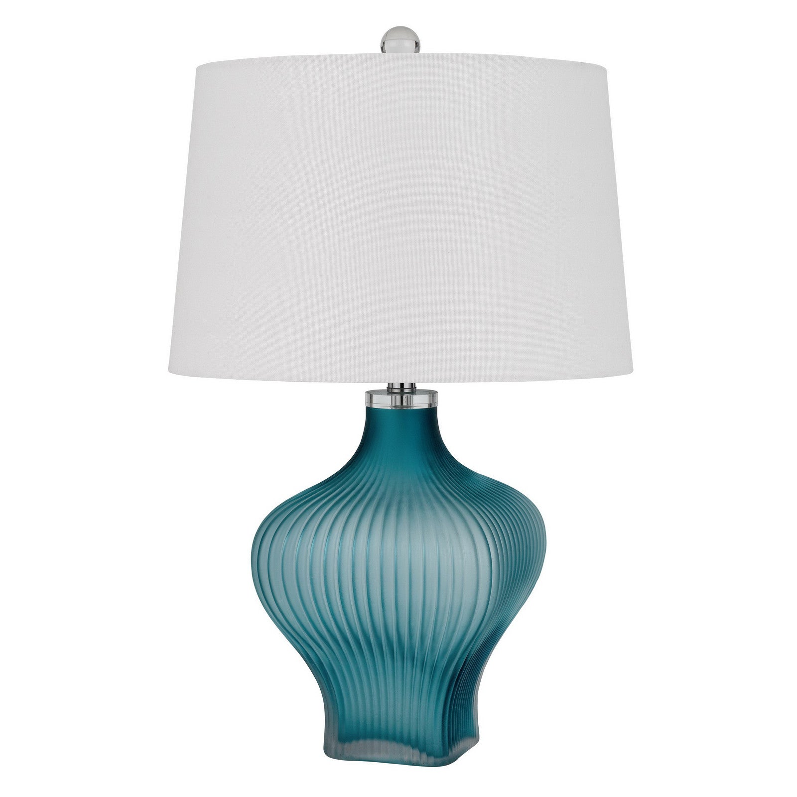 26" Aqua Glass Table Lamp With White Empire Shade