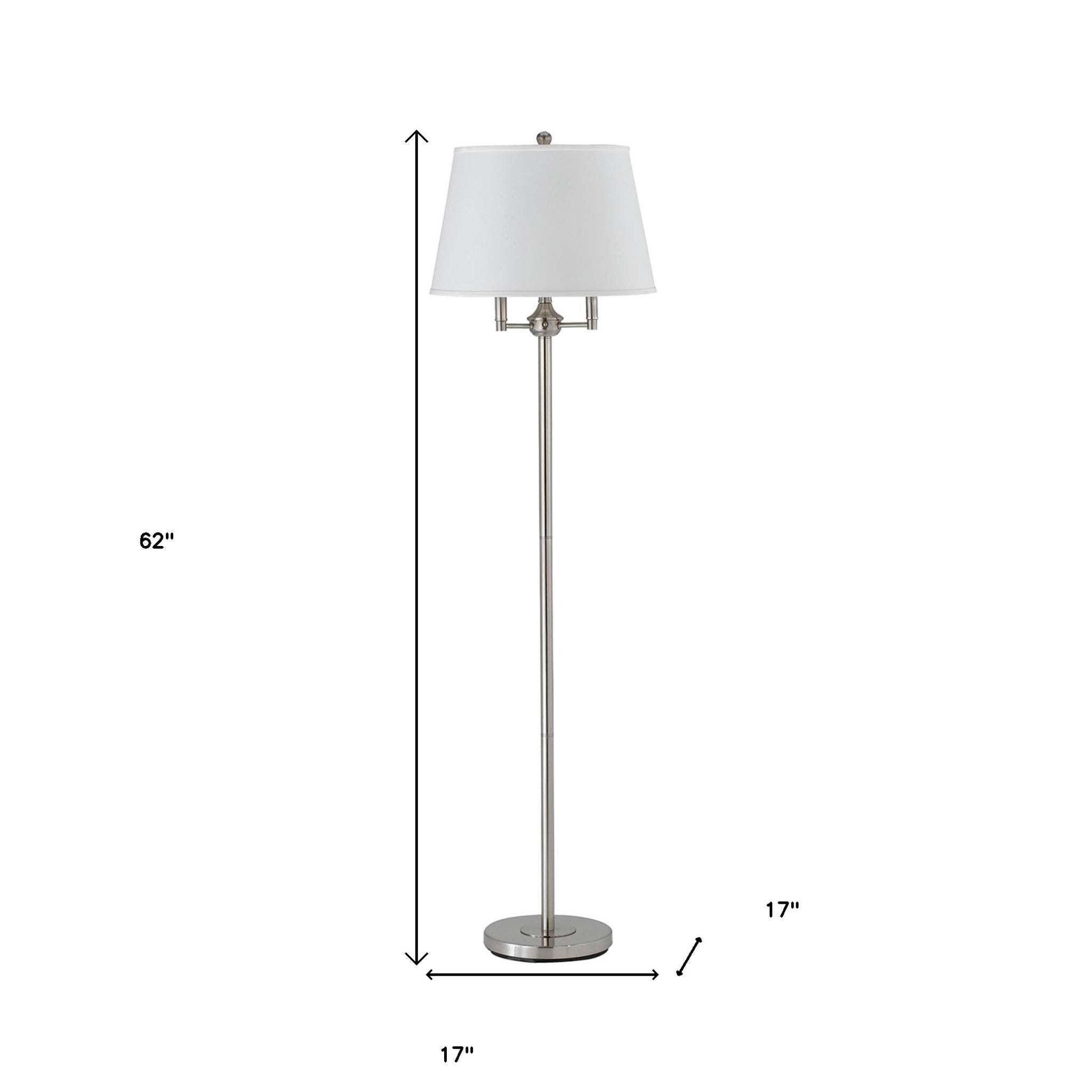 62" Nickel Four Light Traditional Shaped Floor Lamp With White Square Shade