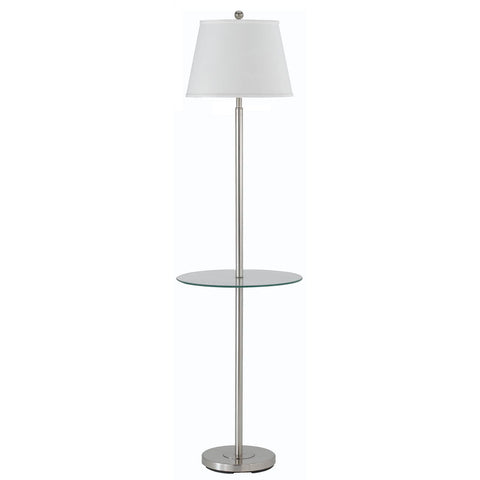 60" Nickel Tray Table Floor Lamp With White Transparent Glass Square Shade