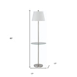 60" Nickel Tray Table Floor Lamp With White Transparent Glass Square Shade