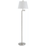 60" Nickel Swing Arm Floor Lamp With White Square Shade