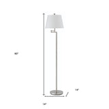 60" Nickel Swing Arm Floor Lamp With White Square Shade