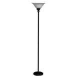 71" Black Torchiere Floor Lamp With Black Glass Dome Shade