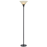 71" Bronze Torchiere Floor Lamp With Beige Frosted Glass Dome Shade