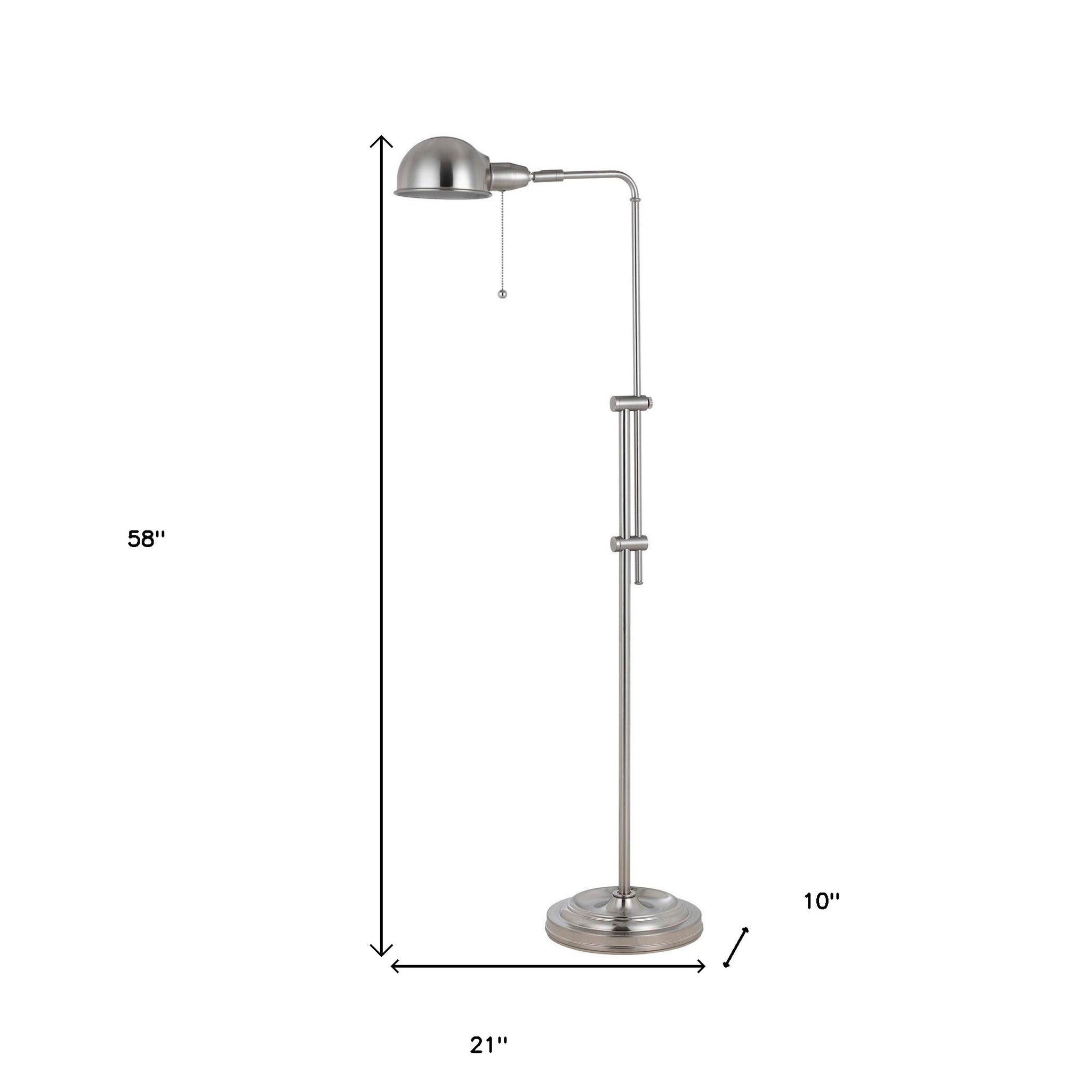 58" Nickel Adjustable Traditional Shaped Floor Lamp With Nickel Dome Shade