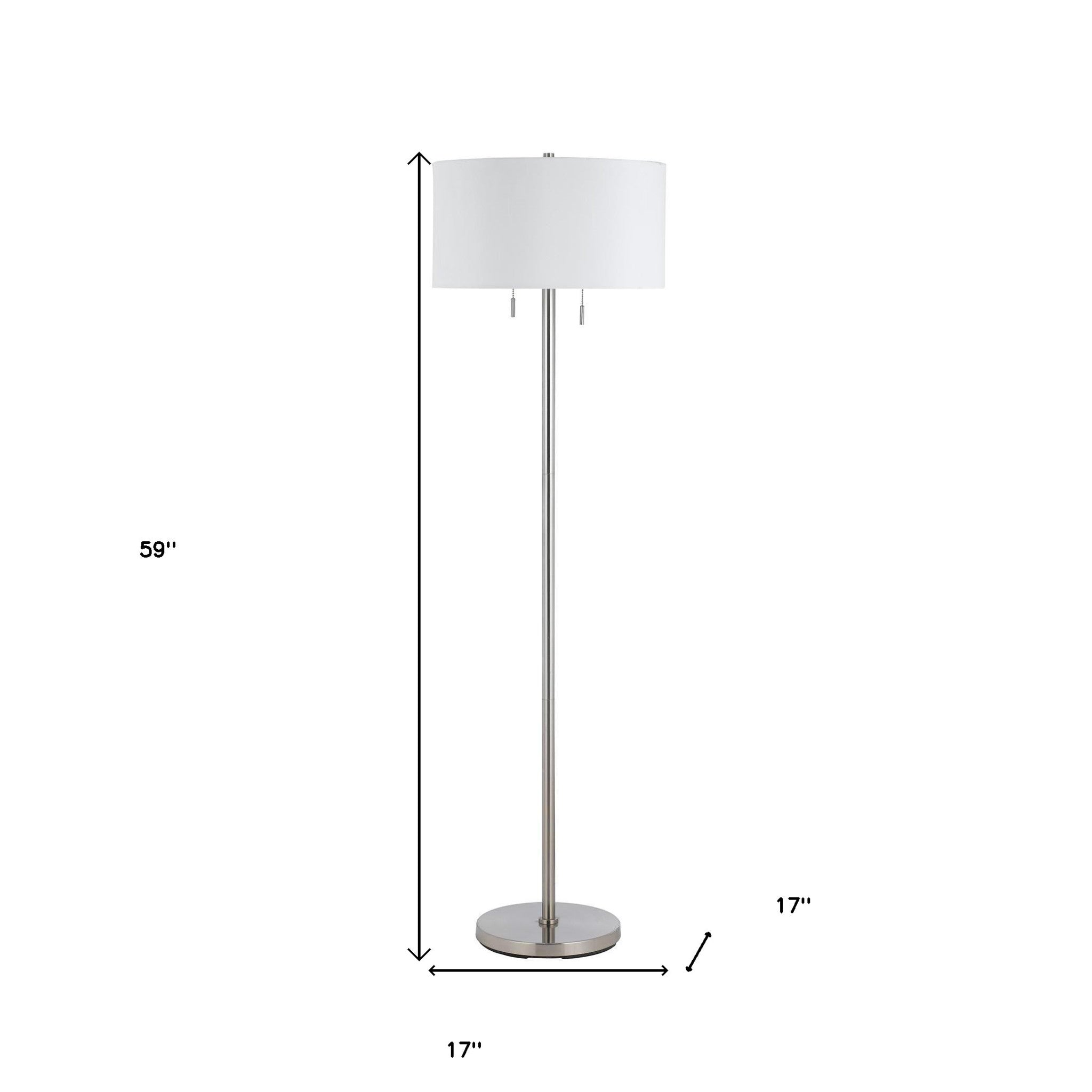 59" Nickel Two Light Traditional Shaped Floor Lamp With White Rectangular Shade