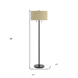 59" Bronze Two Light Traditional Shaped Floor Lamp With Brown Rectangular Shade