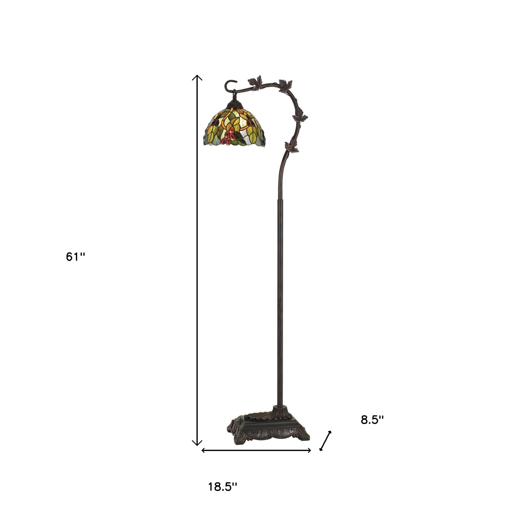 61" Bronze Traditional Shaped Floor Lamp With Green Yellow Dome Shade