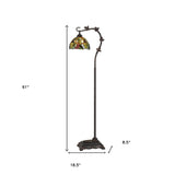 61" Bronze Traditional Shaped Floor Lamp With Green Yellow Dome Shade