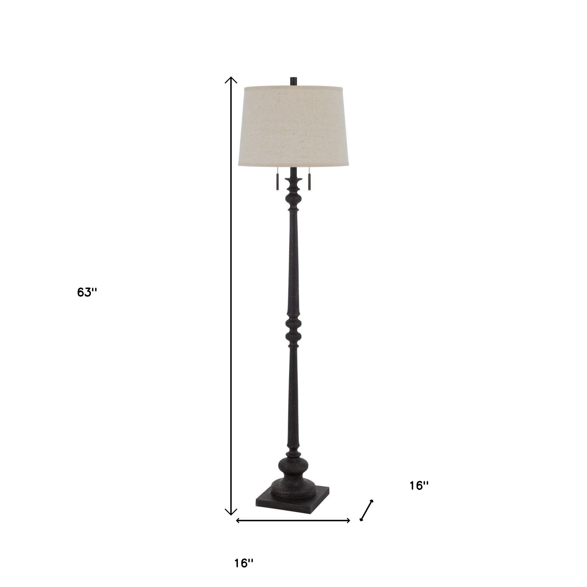 63" Rusted Two Light Traditional Shaped Floor Lamp With Beige Square Shade