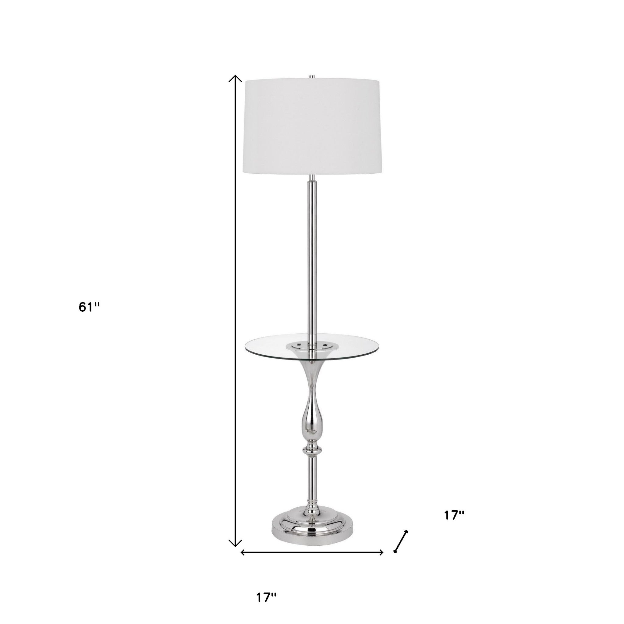 61" Chrome Tray Table Floor Lamp With White Transparent Glass Square Shade