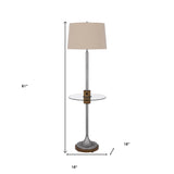 61" Pewter Tray Table Floor Lamp With Beige Transparent Glass Square Shade