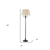 60" Bronze Four Light Traditional Shaped Floor Lamp With Beige Square Shade