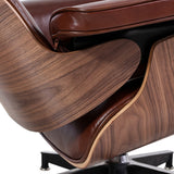 35" Brown Tufted Genuine Leather Swivel Lounge Chair with Ottoman