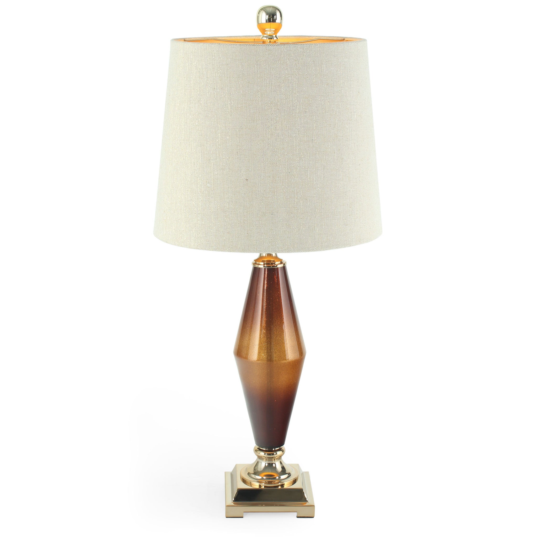 33" Amber Glass LED Table Lamp With Beige Cone Shade
