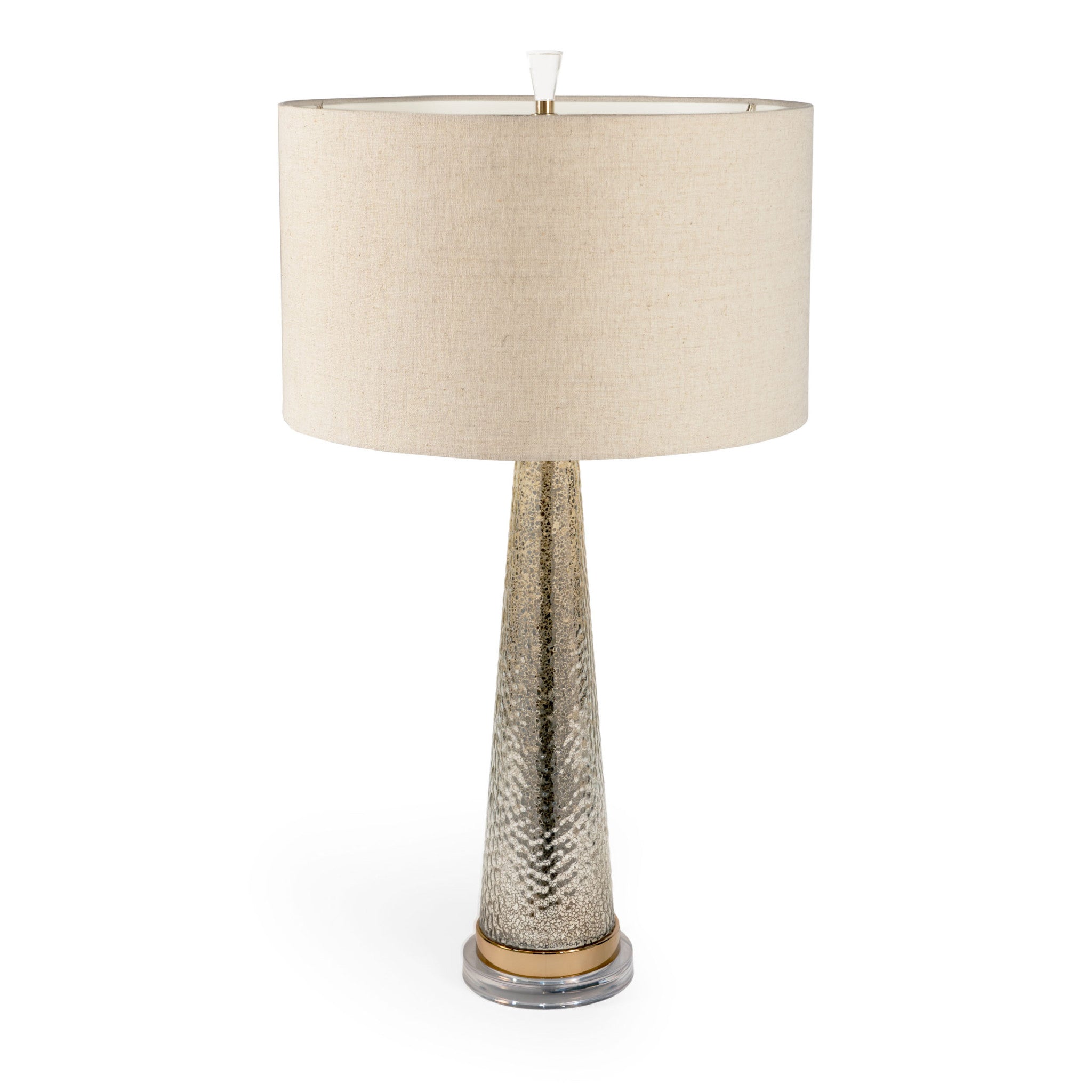 32" Silver Metallic Glass LED Table Lamp With Beige Drum Shade