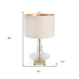 26" Clear Glass LED Table Lamp With Beige Drum Shade