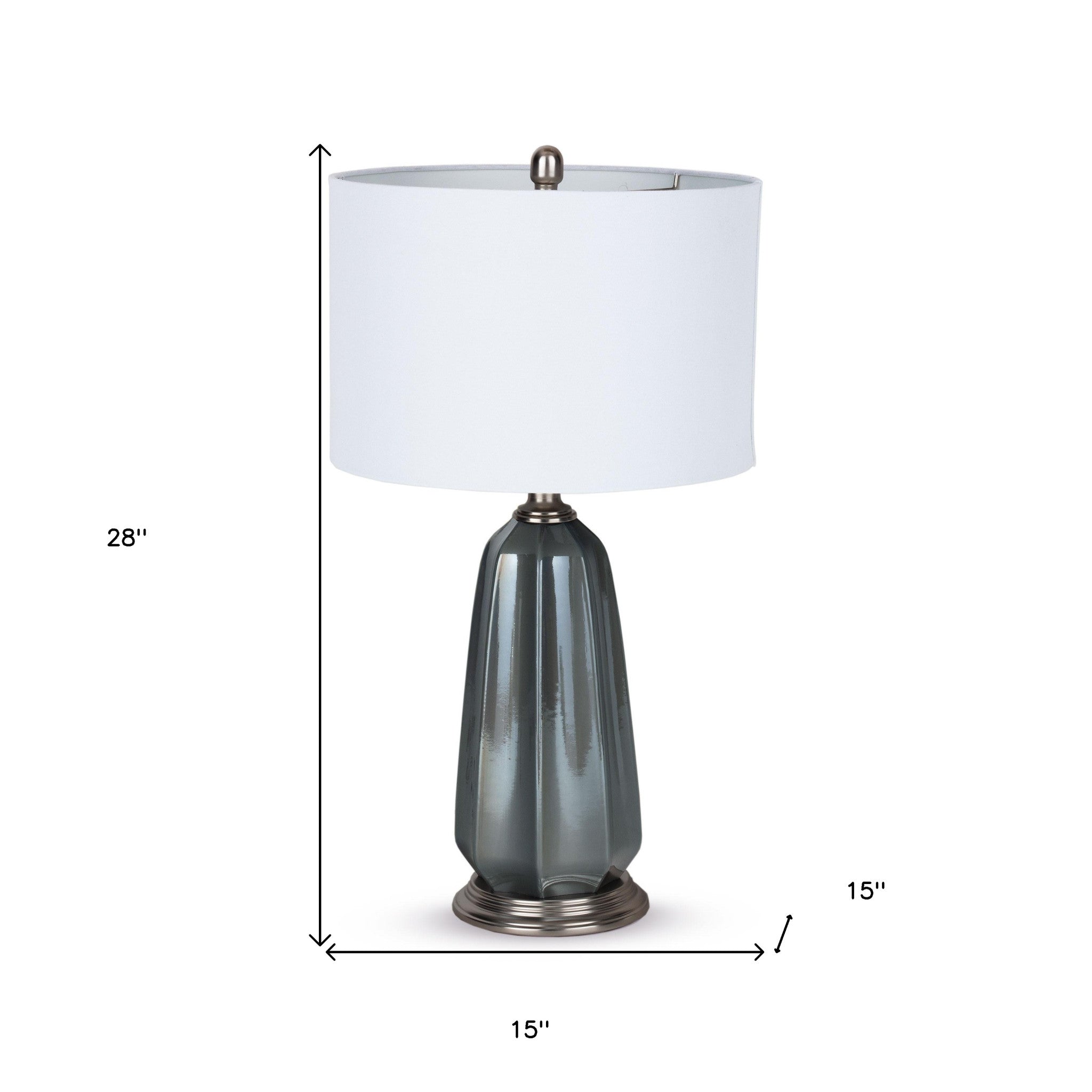 28" Blue Gray Ceramic LED Table Lamp With White Drum Shade