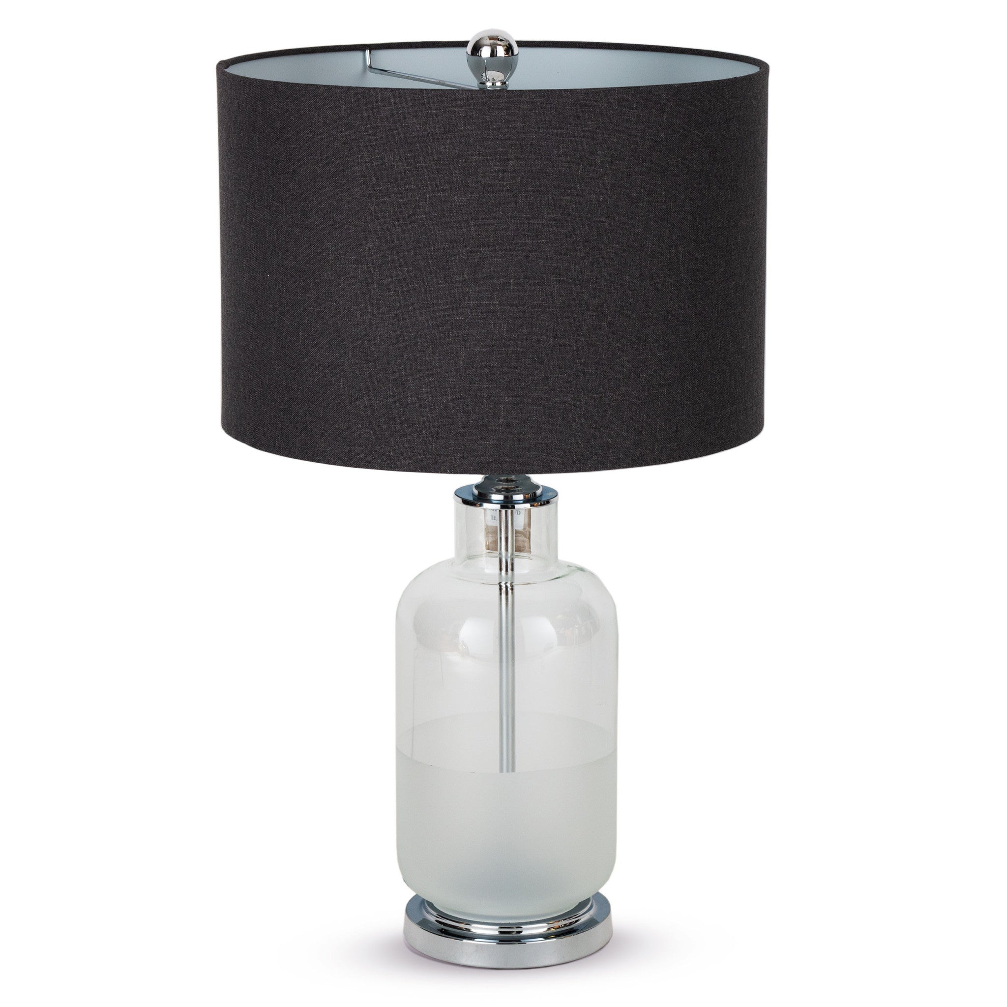 27" Clear Glass LED Table Lamp With Gray Drum Shade