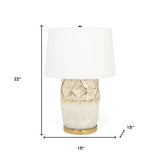 22" Gold and White Glass LED Table Lamp With White Cone Shade