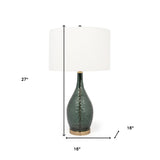 27" Blue Green Glass LED Table Lamp With White Drum Shade