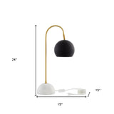 24" Black Iron Desk Table Lamp With Black Dome Shade