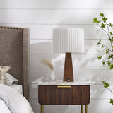 20" Ivory Solid Wood USB Table Lamp With Ivory Drum Shade