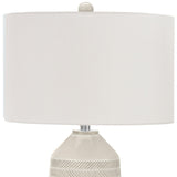 33" Ivory Ceramic Geometric Table Lamp With Cream Drum Shade