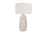 33" Ivory Ceramic Geometric Table Lamp With Cream Drum Shade