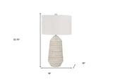 33" Ivory Ceramic Geometric Table Lamp With Cream Drum Shade