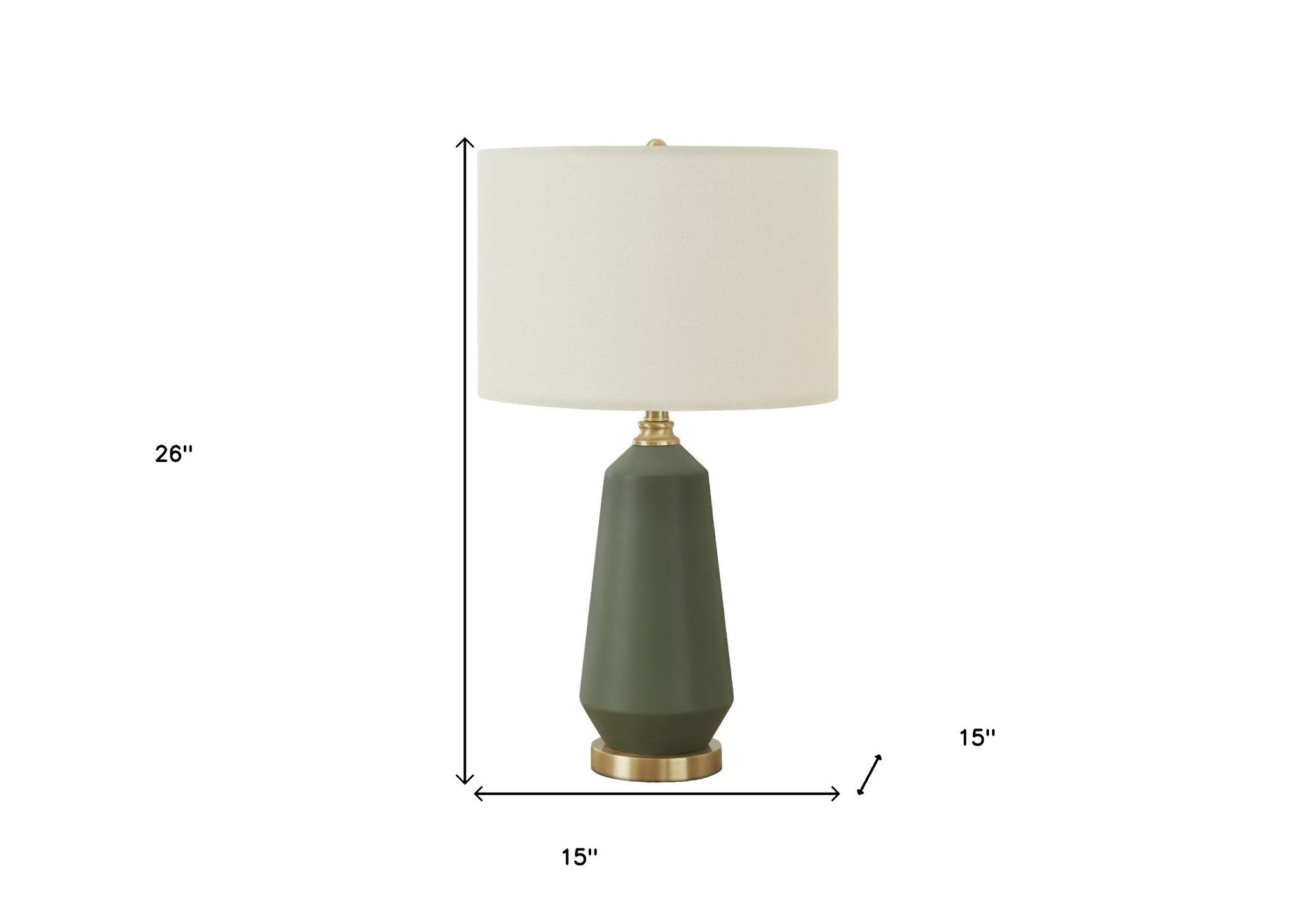 26" Green Ceramic Geometric Table Lamp With Ivory Drum Shade