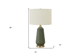 26" Green Ceramic Geometric Table Lamp With Ivory Drum Shade