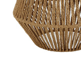 22" Brown Rattan Geometric Table Lamp With Beige Drum Shade