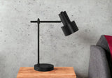 21" Black Metal Round USB Table Lamp With Black Drum Shade