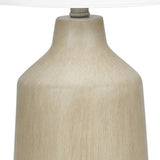 24" Beige Concrete Urn Table Lamp With Ivory Drum Shade