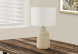 24" Beige Concrete Urn Table Lamp With Ivory Drum Shade