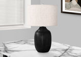 26" Black Ceramic Urn Table Lamp With Ivory Drum Shade