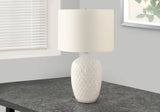 25" Cream Ceramic Urn Table Lamp With Cream Drum Shade