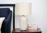 25" Cream Ceramic Urn Table Lamp With Cream Drum Shade